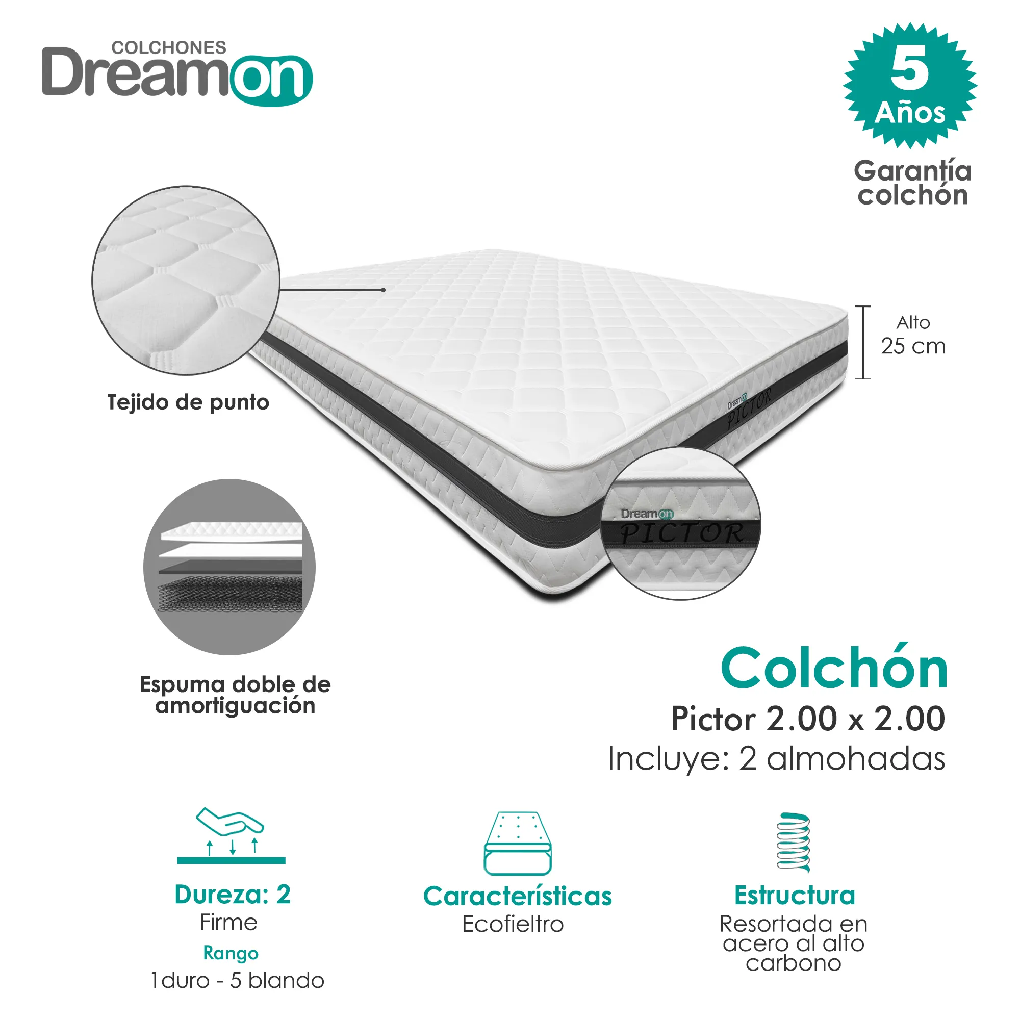 Colchon DreamOn Podium 200 x 200 Dureza Firme