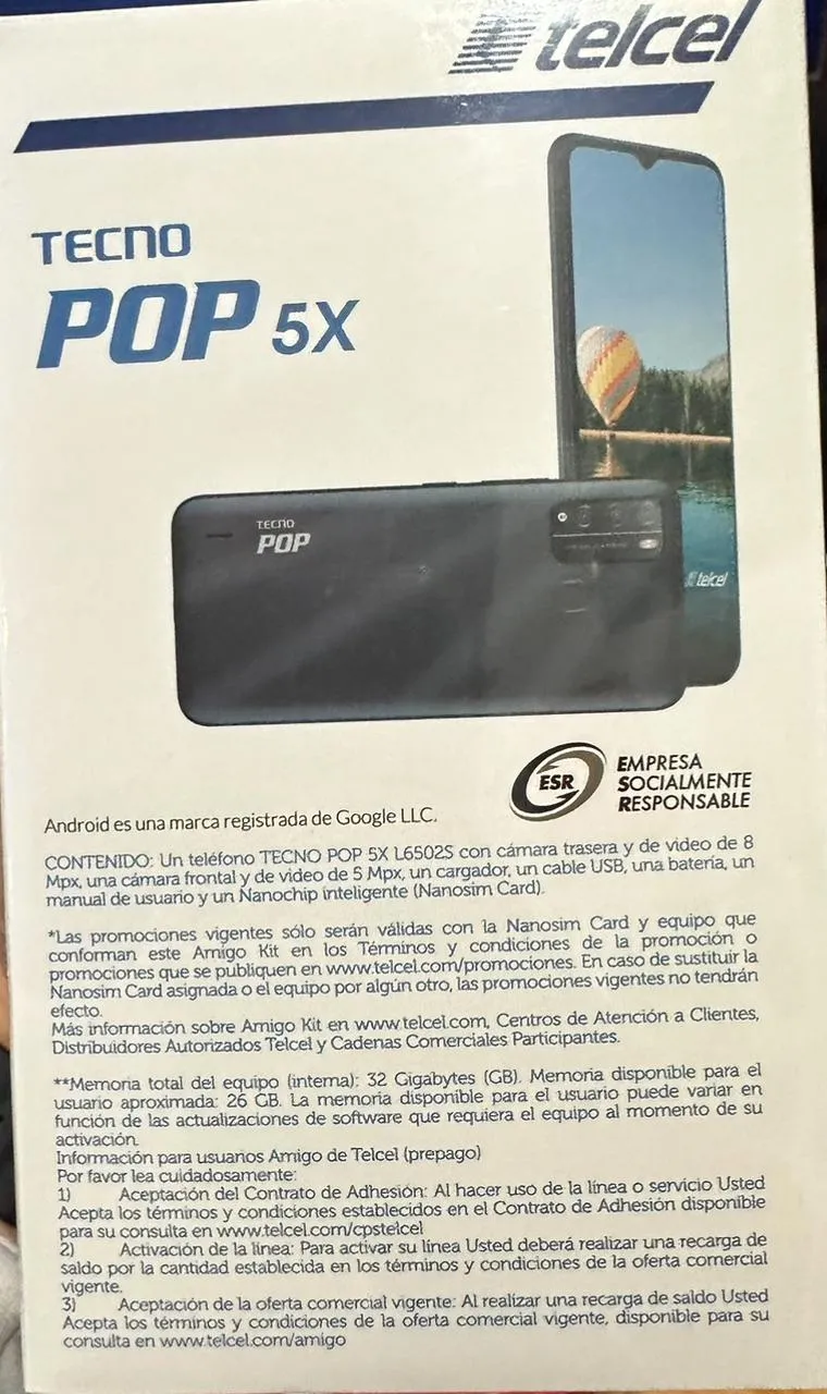 Tecno Pop 5X 32+2RAM +4G+4.000MAH/Color Negro