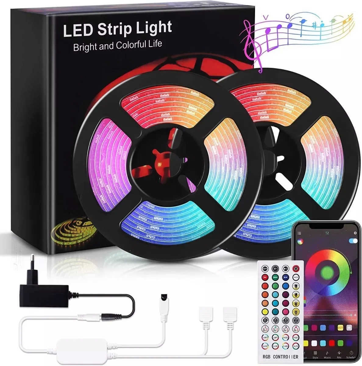 Cinta De Luz Led Rgb 10 Metros Bluetooth + Control