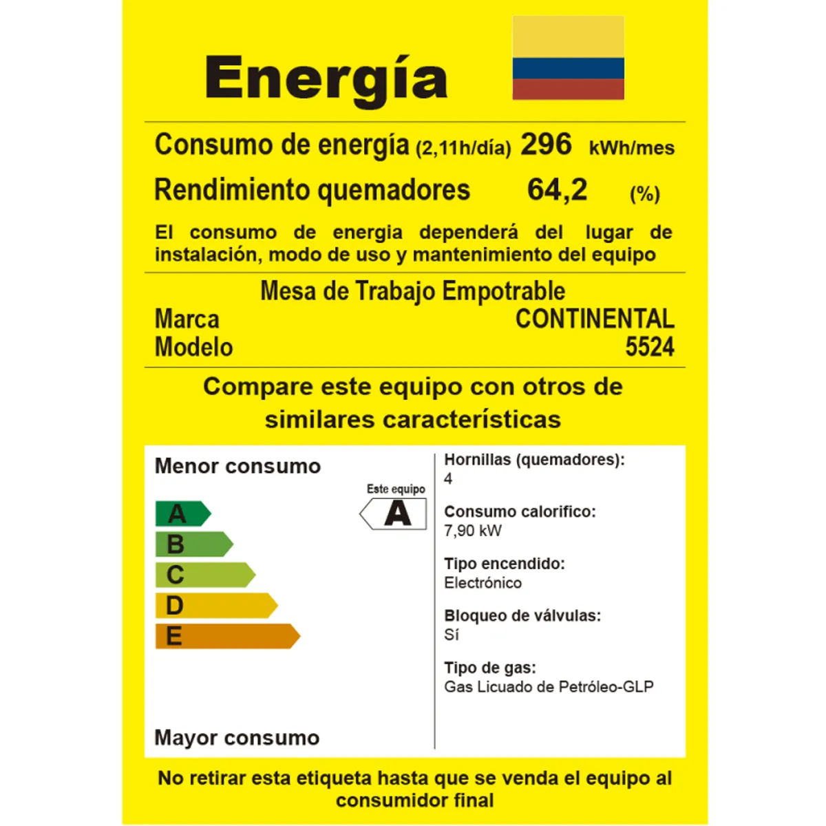 Estufa de Empotrar en Acero Inoxidable Contiental con Encendido Electrico