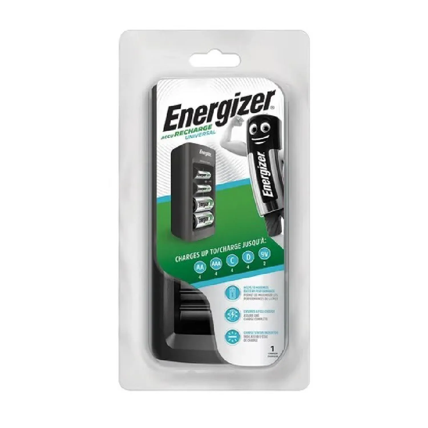 Cargador Universal Energizer + Pilas C2, D2, 9V