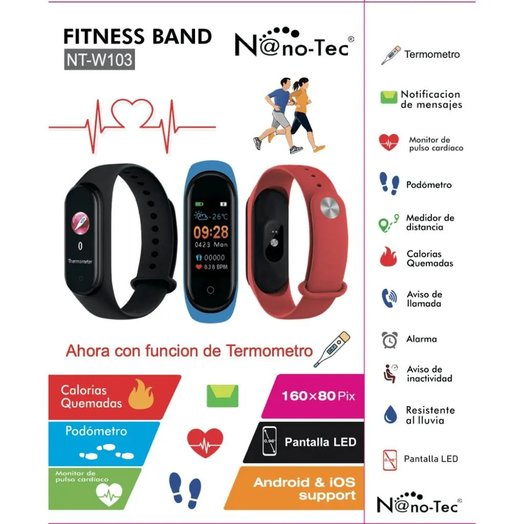 Reloj Inteligente Banda Fitness Pulsera Nanotec NT-W103 Deportivo