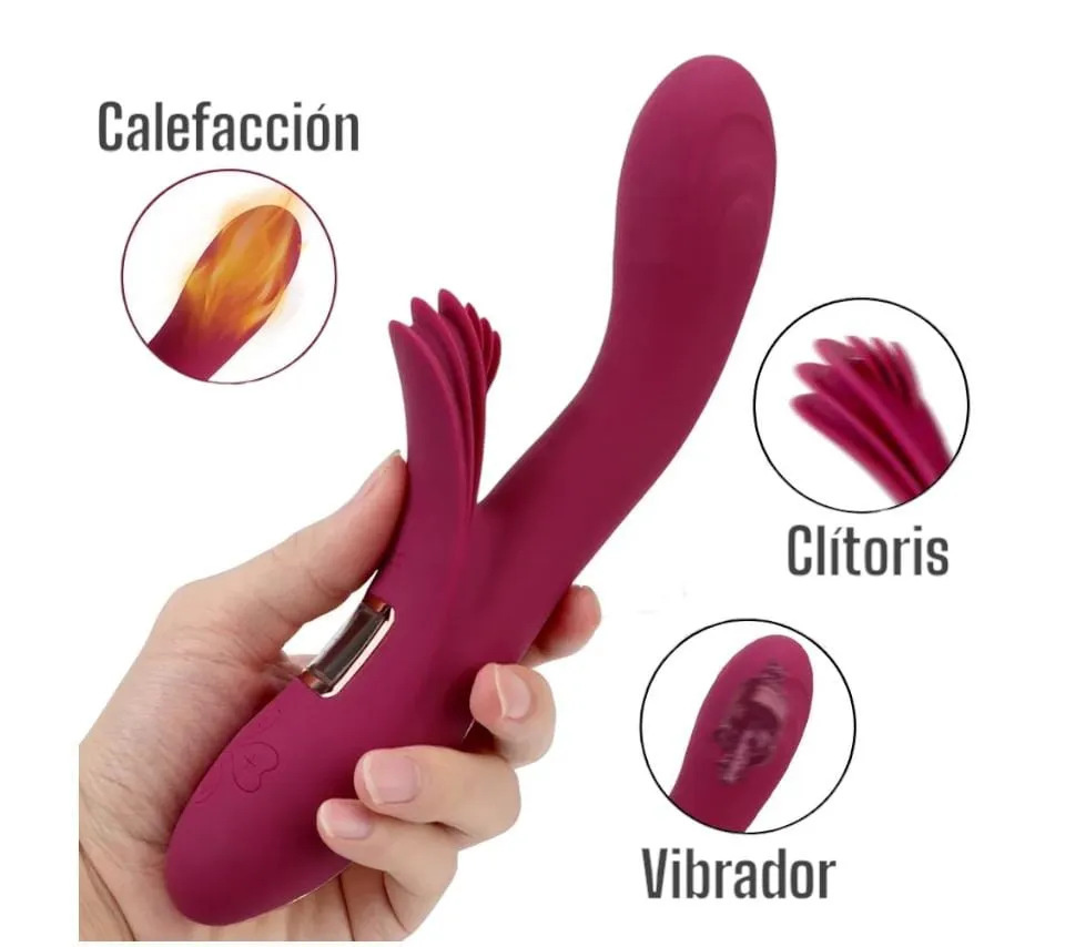 Vibrador Doble Estimulacion Con Lengua Pantalla LED Y Calefacción Lilaa De Lujo