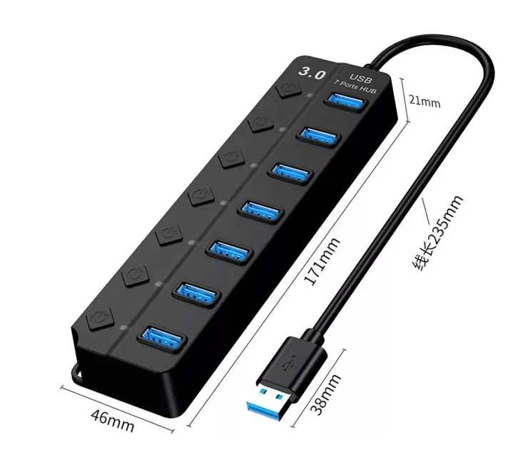 Multiplicador De Puertos Usb 3.0 7 Puertos Conector Multiple