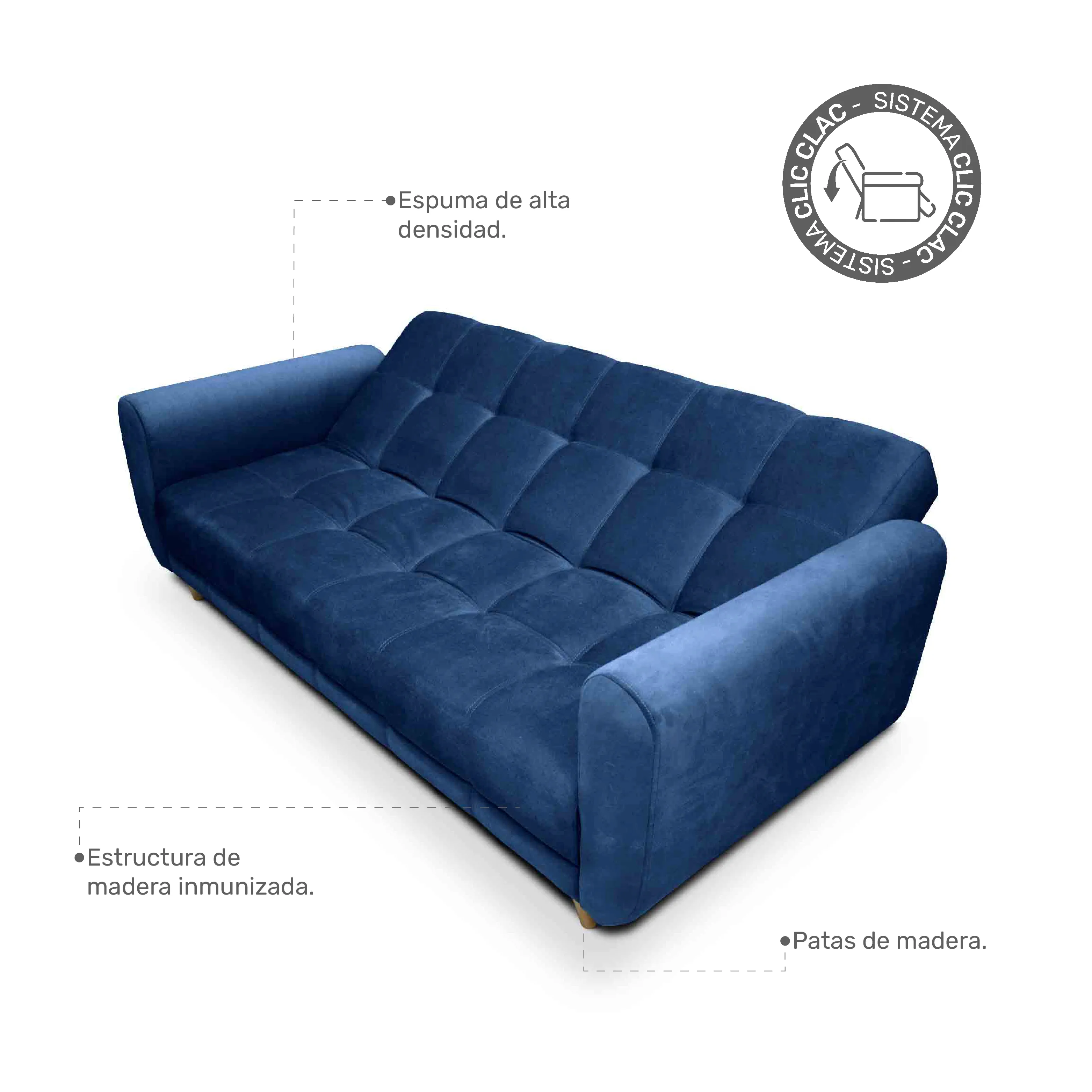 Sofa Cama Comfort Sistema Clic Clac Azul Turqui