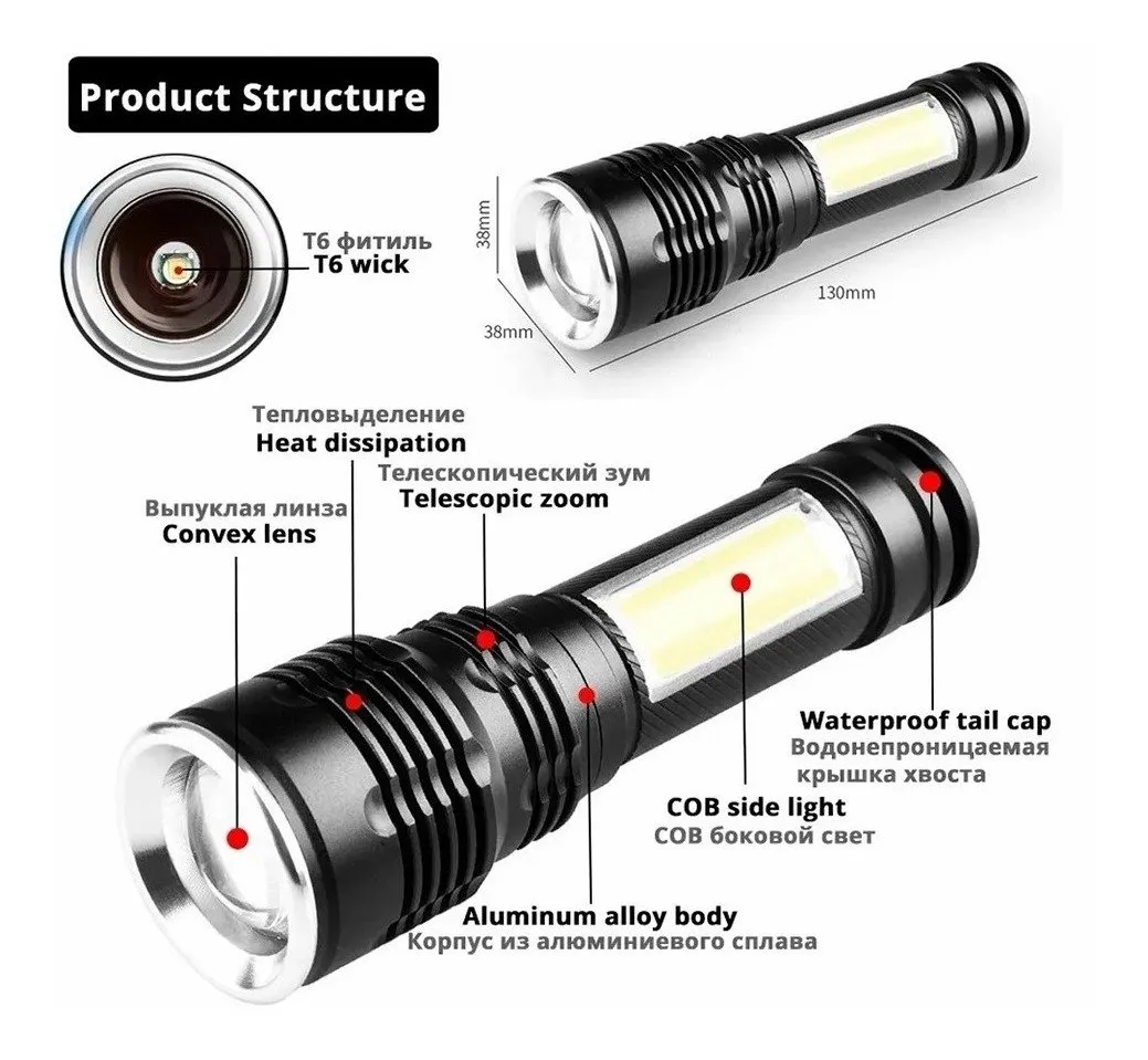 Linterna Luz Profesional Iluminacion Led Zoom T6-30