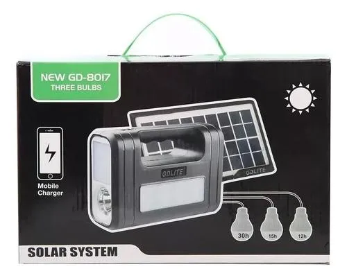 Kit Panel Solar Batería 3 Bombillos D 3w Carga Usb 5v Gd8017