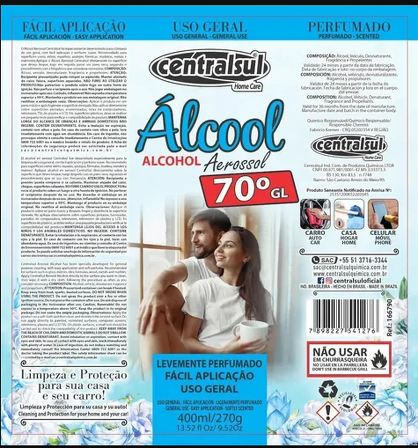 Kit Alcohol Centralsul 400Ml + Paños De Microfibra X 1 Und Tamaño 30X30cm Smart Shine