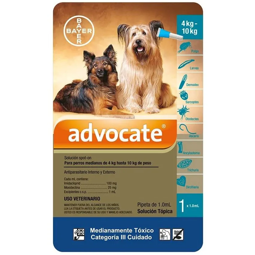 Advocate Antiparasitario Perros 4 A 10Kg Pipeta 1Ml