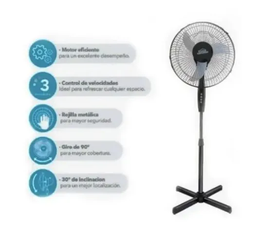 Ventilador Home Elements Pedestal 16 Hecrsf-16bi 3 Aspas