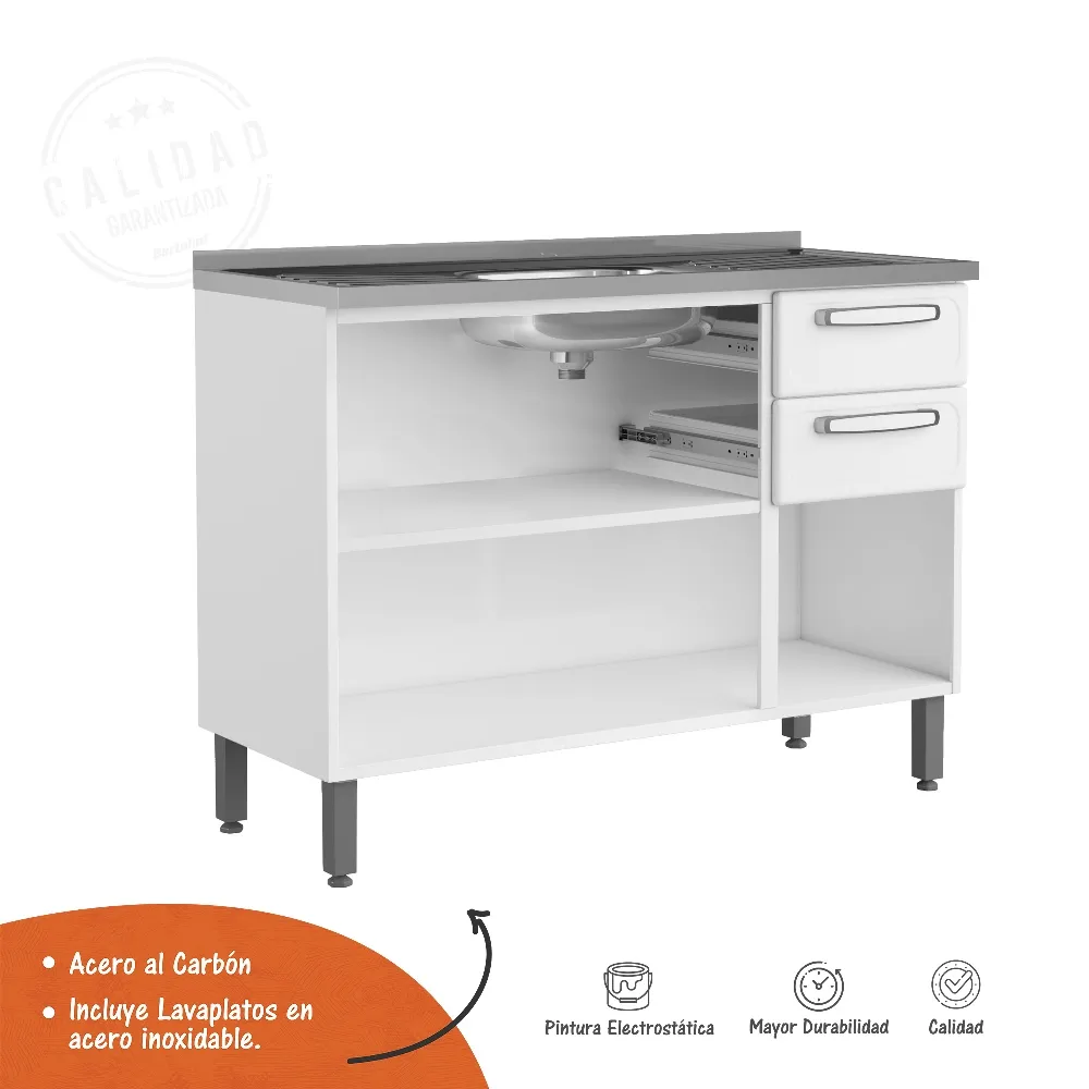 Mueble Inferior De Cocina En Acero Bertolini Incluye Lavaplatos Color Blanco