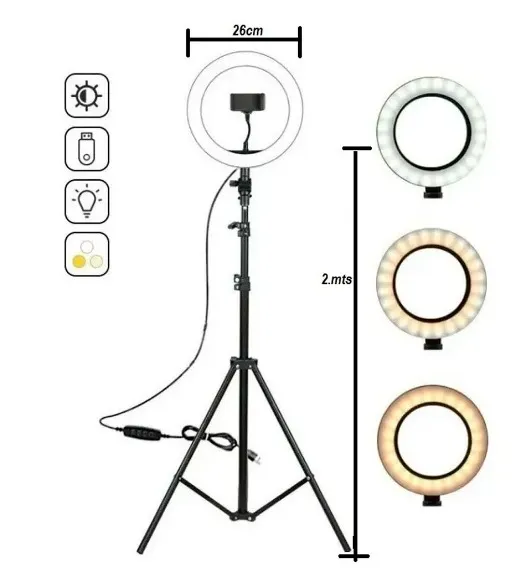 Aro De Luz 26 Cm Con Trípode Profesional 2 M De Altura Rgb