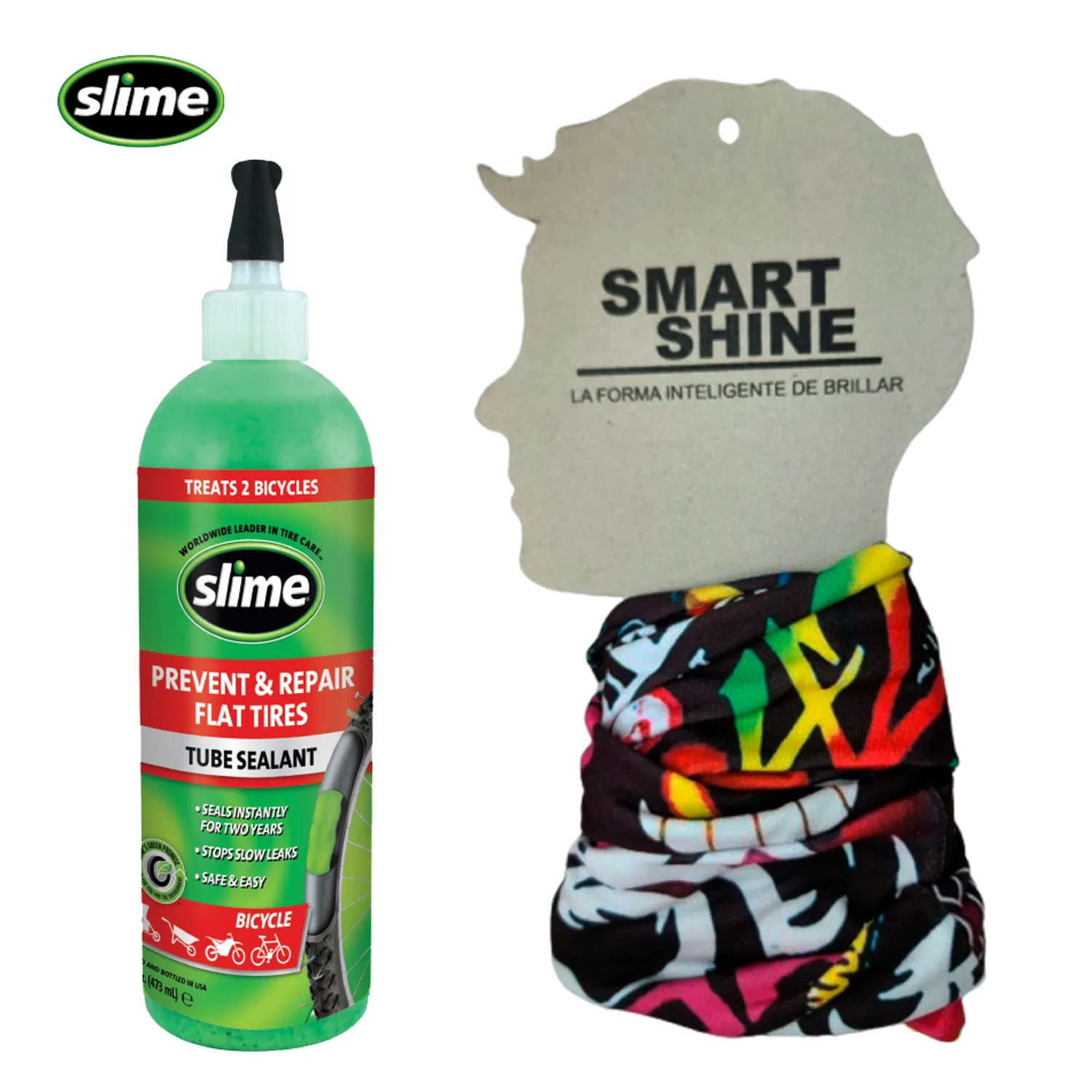 kit Antipinchazos Para Llantas Con Neumático Slime 16 Oz + Cuellero Tipo Buff en Microfibra