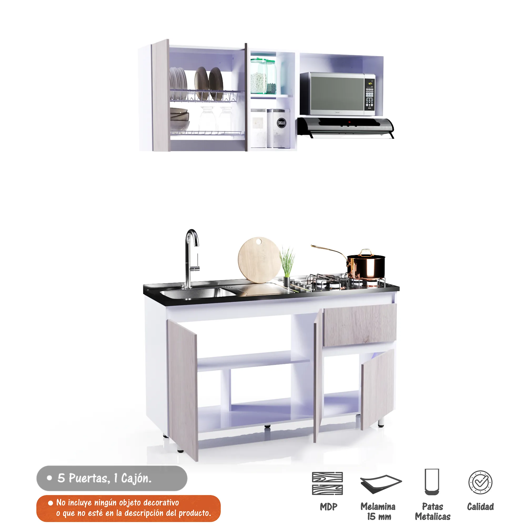 Cocina Integral Rosy 150cm NO Incluye Meson Bertolini Color Ceniza Y Blanco