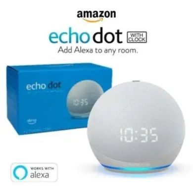 Alexa ORIGINAL Blanco + Amazon Echo Dot 5th Gen Con Reloj 