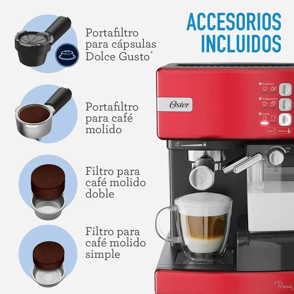 Cafetera Automática De Espresso Roja Oster Prima Latt BVSTEM6603R