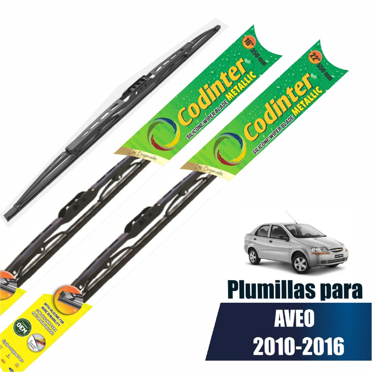 Par Plumillas Codinter Metallic SWB Chevrolet Aveo 16" | 22"