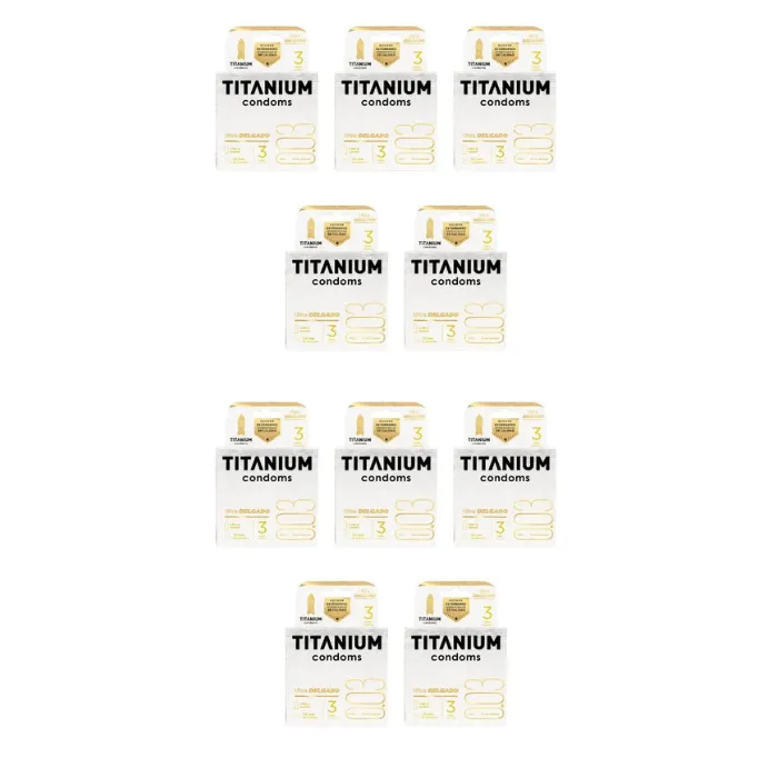 *10 Condones Preservativos Titanium Ultra Delgado Caja X 3