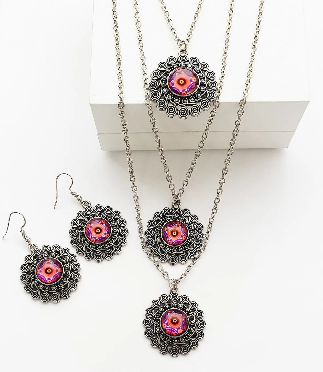 Collar Y Aretes Mandalas + Estuche