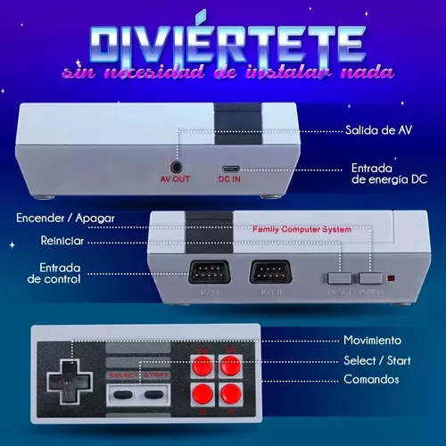 Mini Consola Retro Videojuegos Clásica 620 Juegos 2 Controle Color Gris