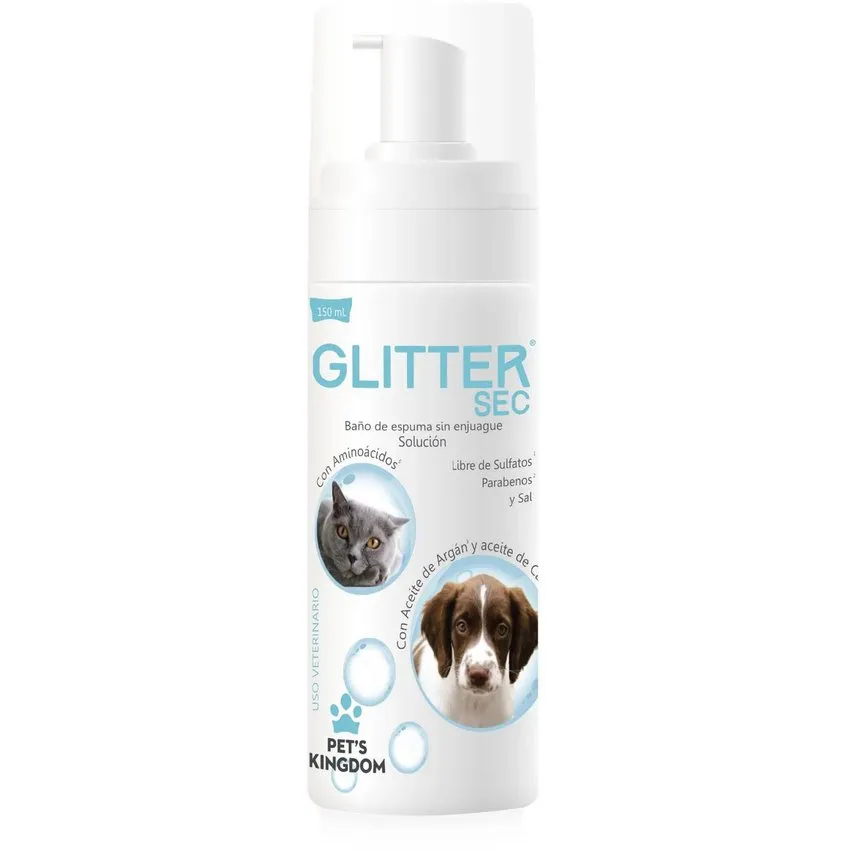 Glitter Sec Baño De Espuma Sin Enjuague Perros Gatos 150Ml