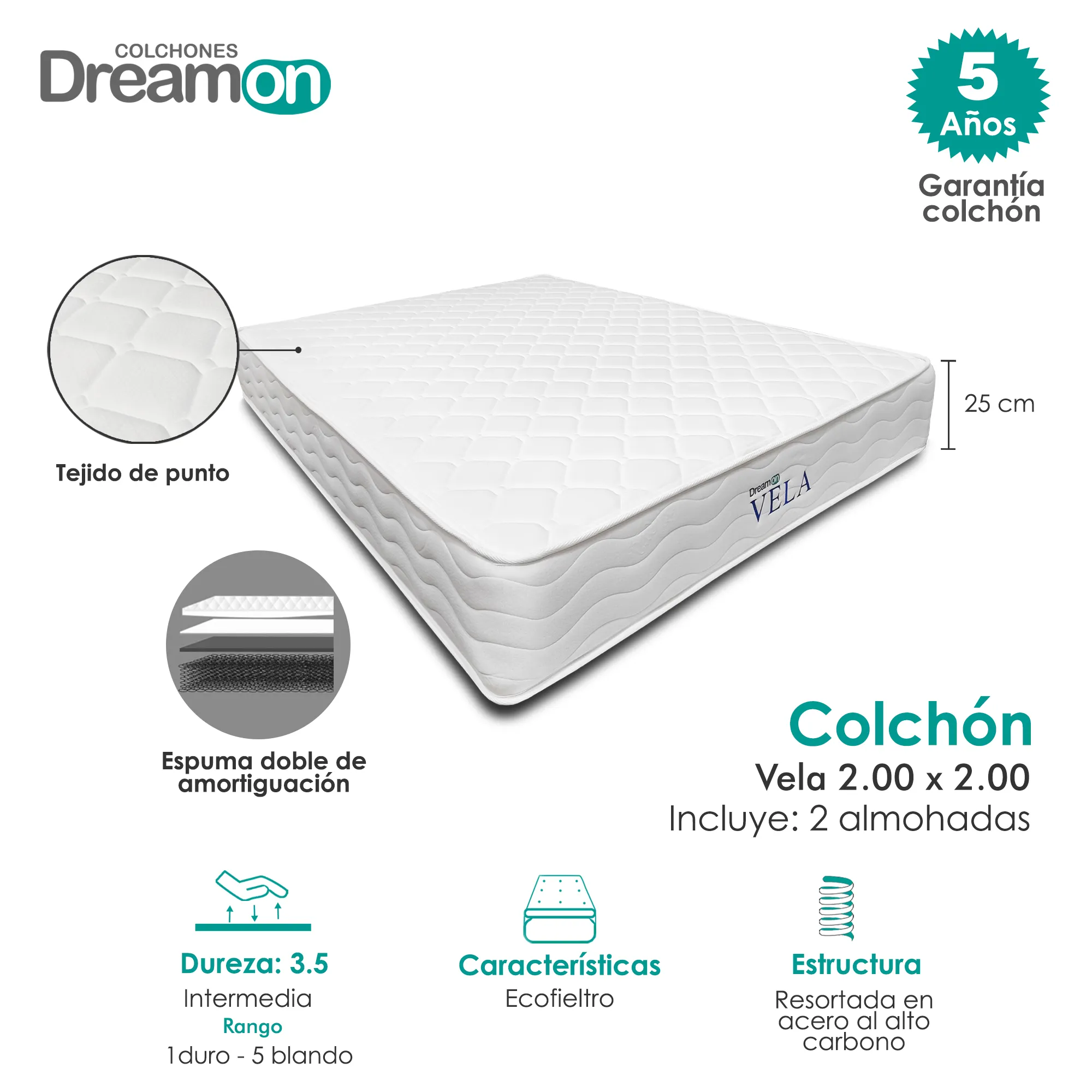 Colchon DreamOn Verona 200 x 200 Dureza Intermedia