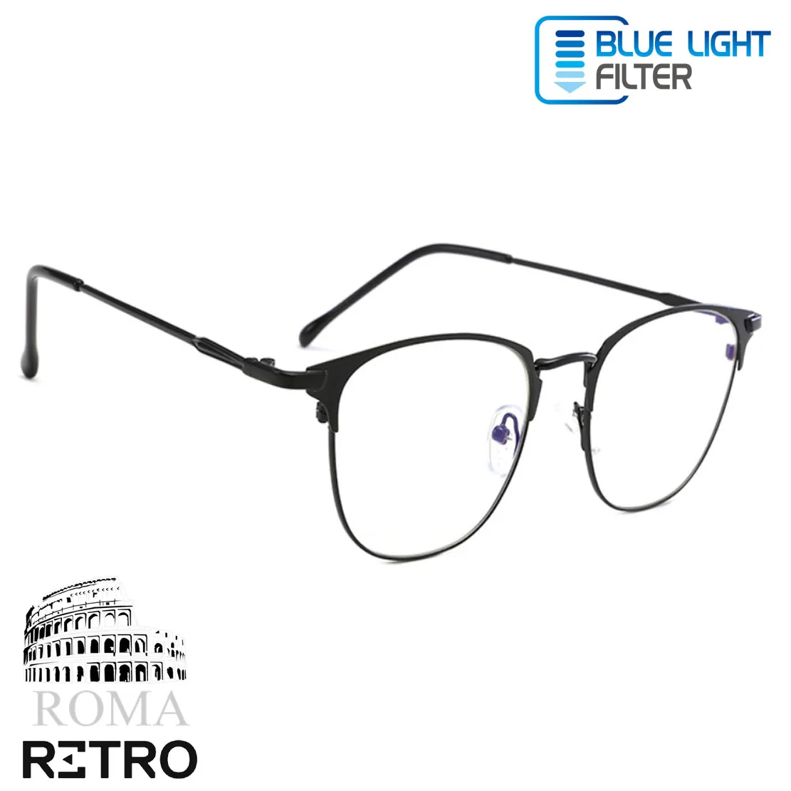 Gafas Óptica Retro® Di Roma Dark Anti Blue Profesional Original Luz Azul Acero