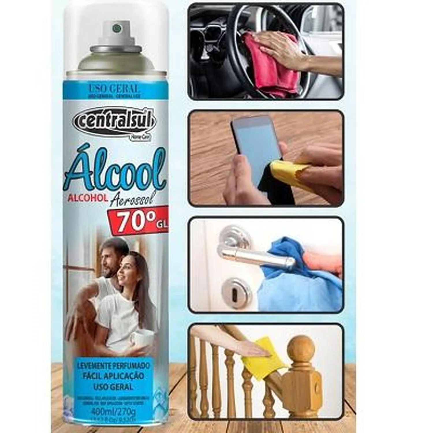 Kit Alcohol Centralsul 400Ml + Paños De Microfibra X 1 Und Tamaño 30X30cm Smart Shine