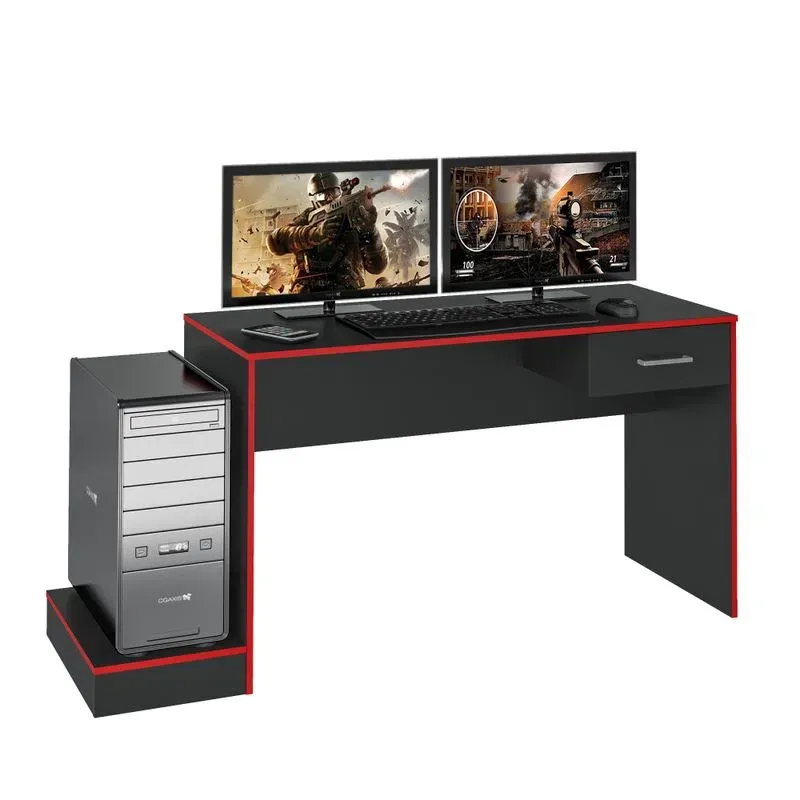 Escritorio mesa de computador Gamer en MDP 160 cm Negro con Rojo