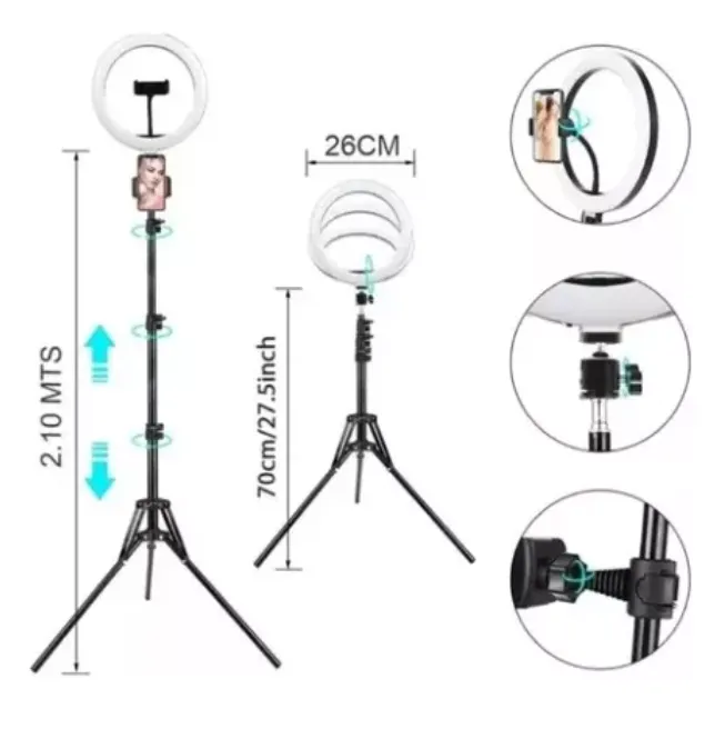 Aro De Luz 26 Cm Con Trípode Profesional 2 Metros De Altura