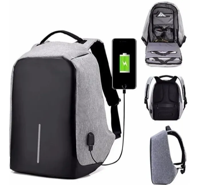 Maleta Antirrobo Mochila Morral Anti Robo Con Cable USB - Color Gris