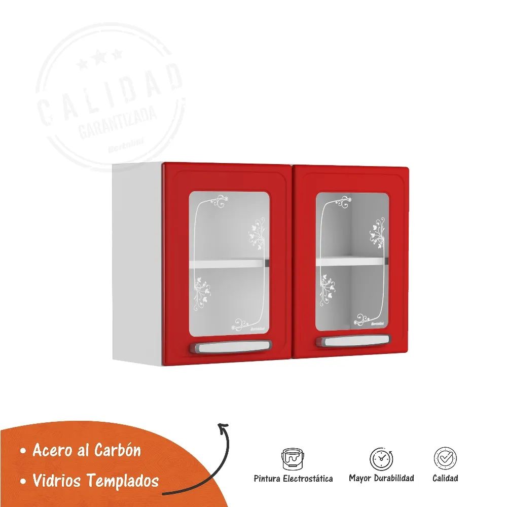 Mueble Superior de Cocina Con Vidrio 80 Cm Evidence Plus Rojo