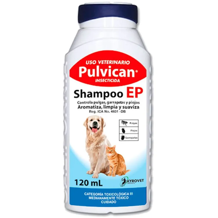 Shampoo Pulvican Ep Control Pulgas Garrapatas Perros Gatos 120Ml