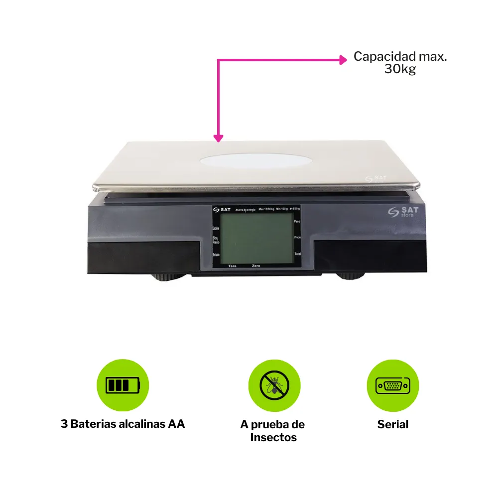 Balanza Digital Sat Cs30h 30kg Rs232 Teclado Hotkey