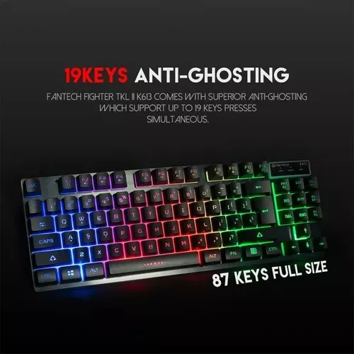 Teclado Gamer Fantech K613 Rgb, 87 Teclas, 19 Llaves Antighost