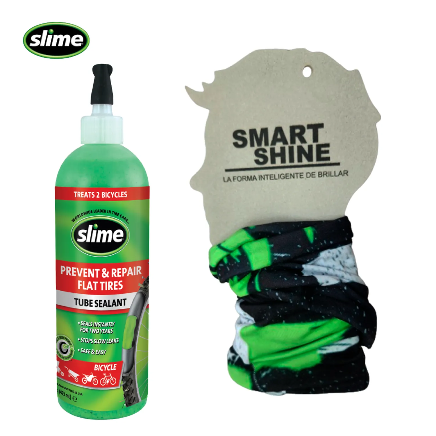 kit Antipinchazos Para Llantas Con Neumático Slime 16 Oz + Cuellero Tipo Buff en Microfibra