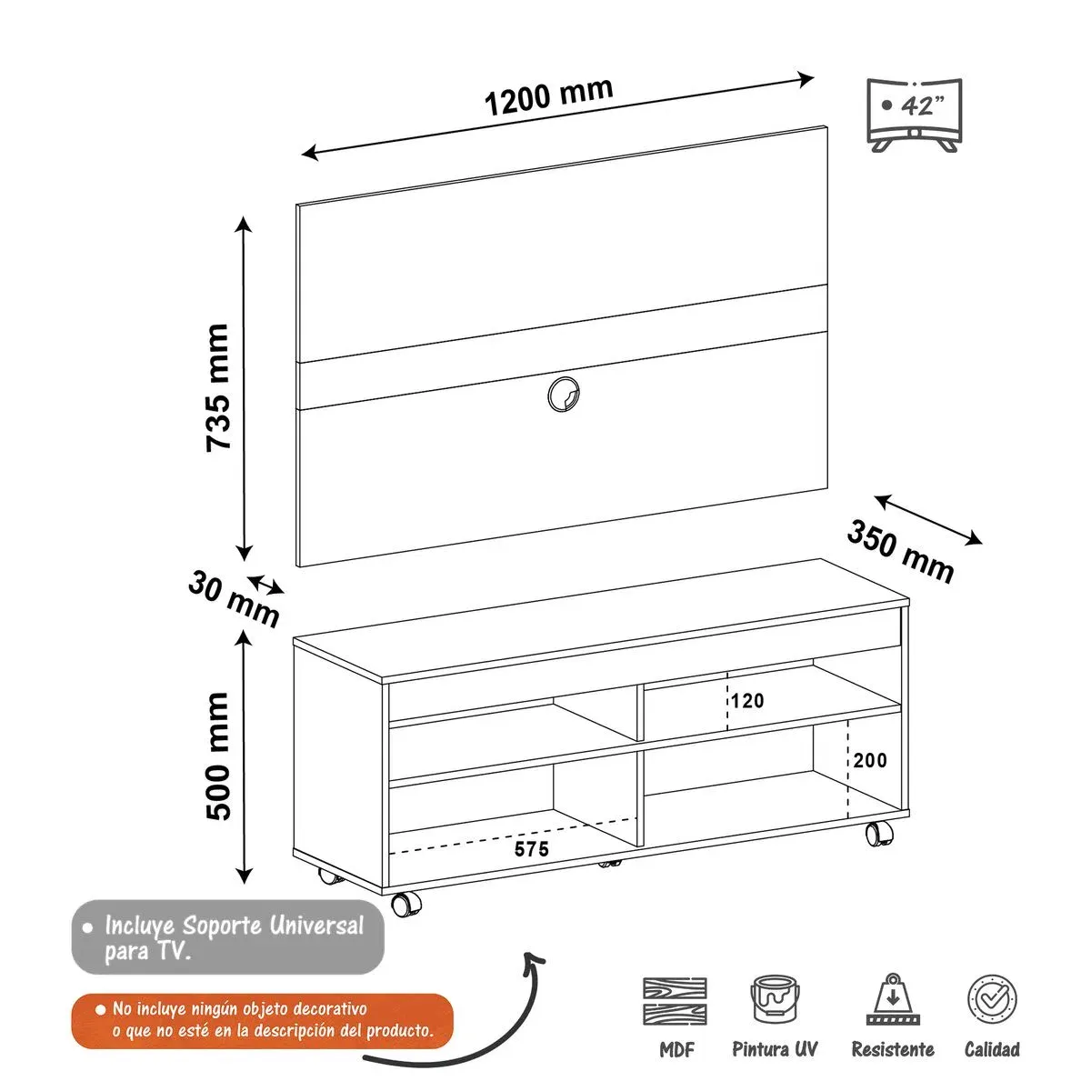 Panel Mueble De TV 42" Bertolini Incluye Soporte Color Rustico