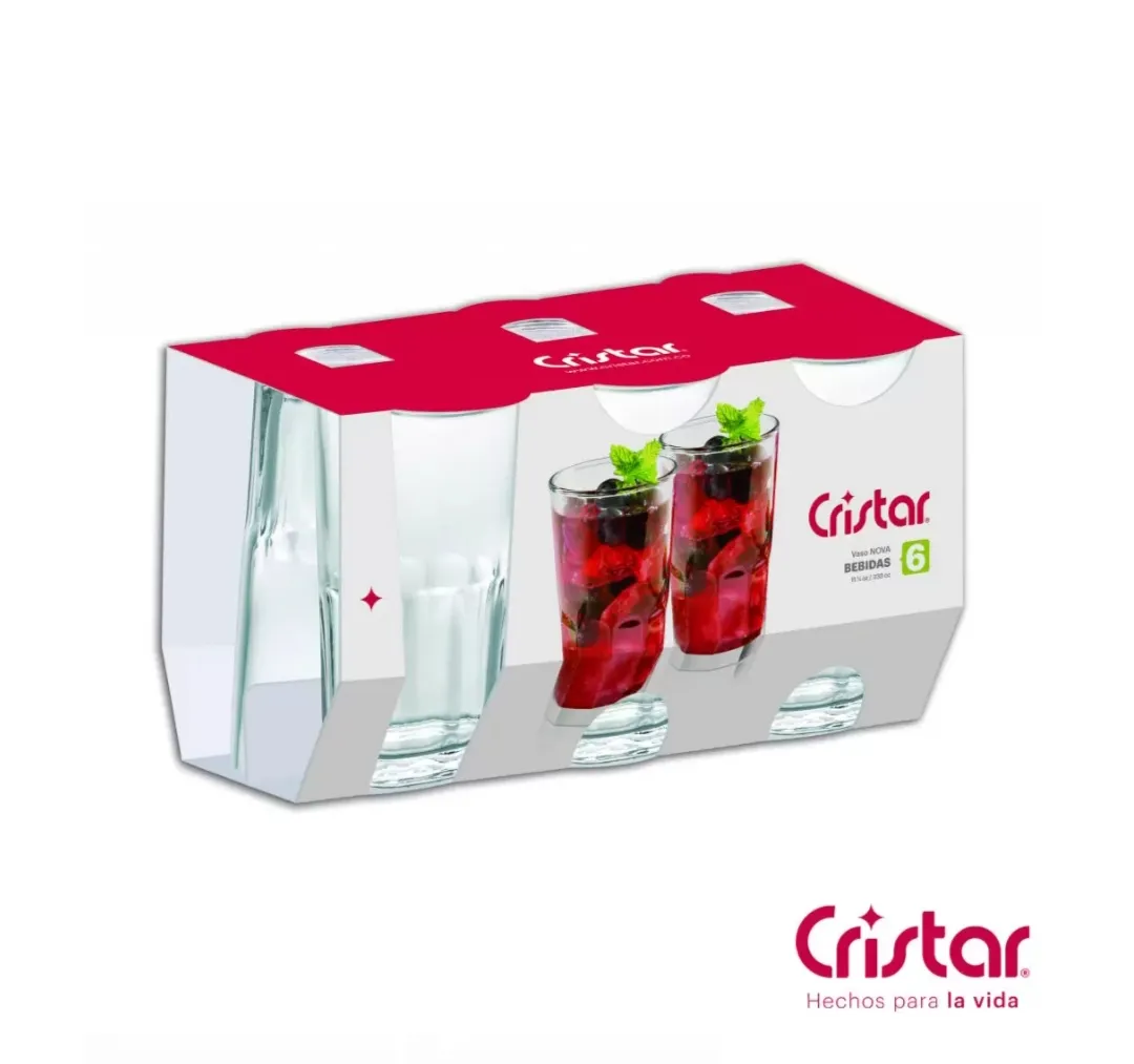 Vasos Nova Para Bebidas 11 1/4oz Cristar Canastilla X 6 Unidades