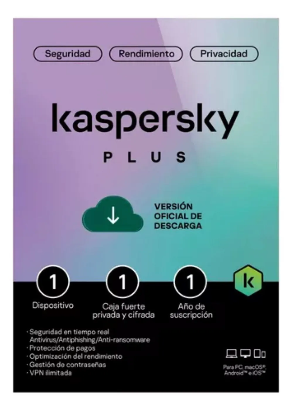 Licencia De Seguridad Antivirus kaspersky PLUS 1 dispositivo  1 año  base