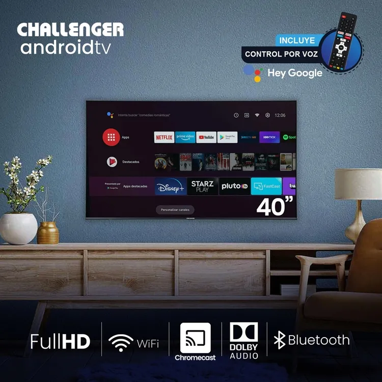 Challenger 40" Smart Por Voz + Antena TDT + Soporte Pared