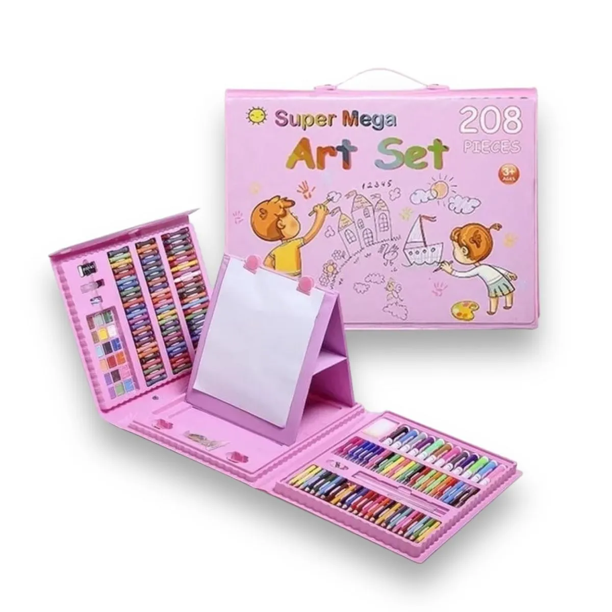 Set De Arte Maleta 208 Piezas Para Niños Creatividad Dibujo Rosado