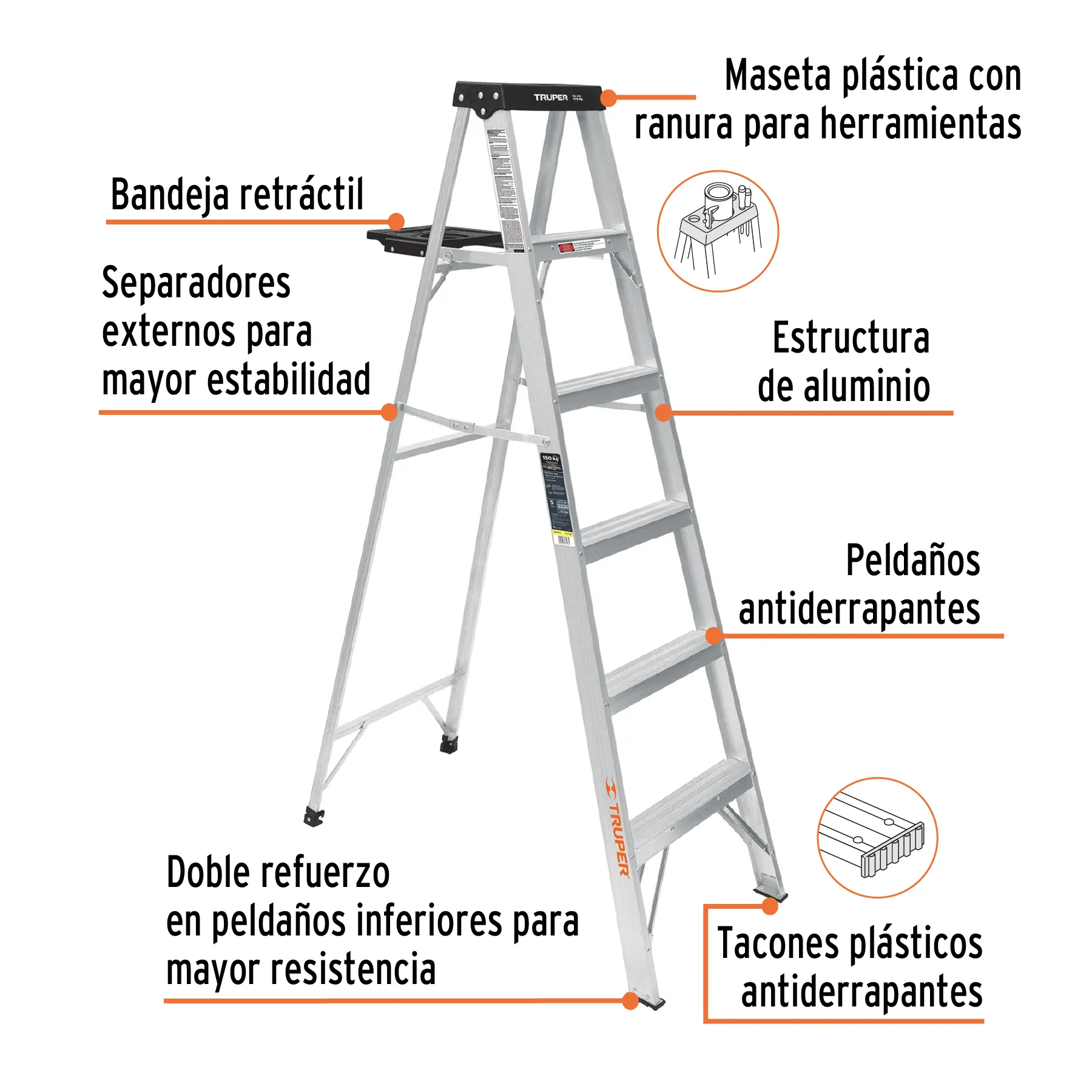 Escalera De Tijera Tipo III 5 Peldaños + Bandeja Truper