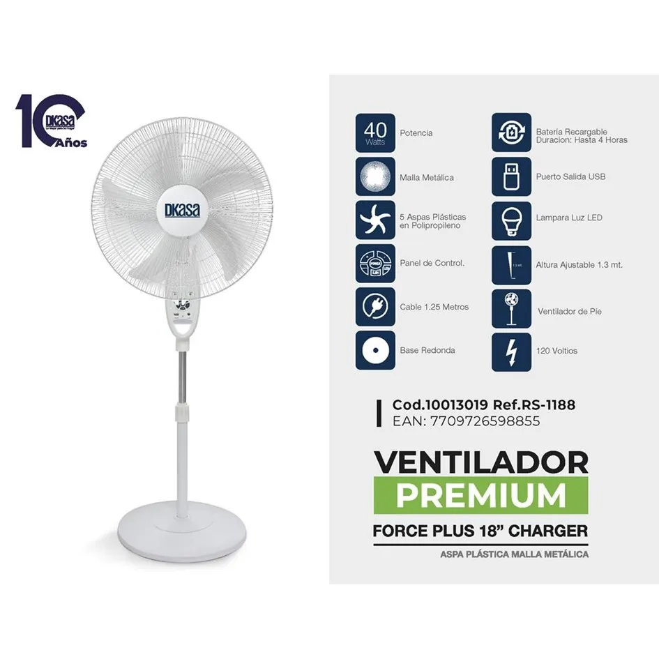 Ventilador Dkasa Premium 18 Recargable