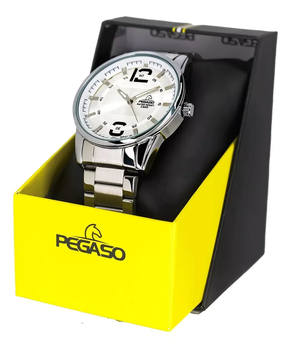 Reloj Pegaso Analogo Hombre P6517S-072201A Pulso Acero Fondo Blanco