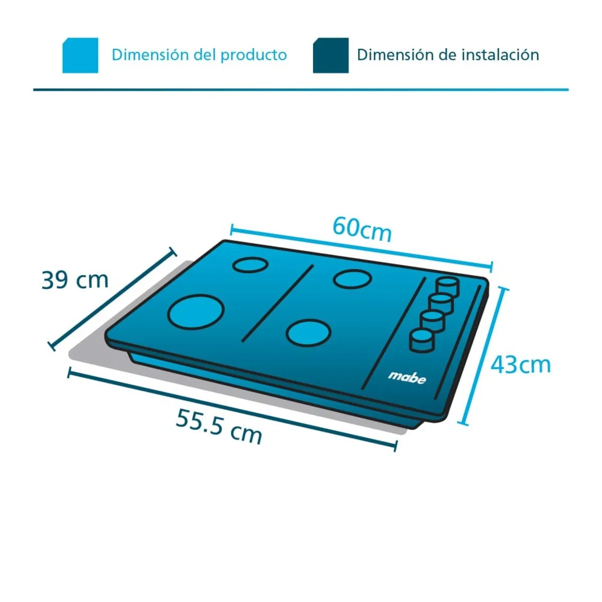 Cubierta de Empotrar 60cm Vidrio Templado Negra Mabe - CMG6044V0