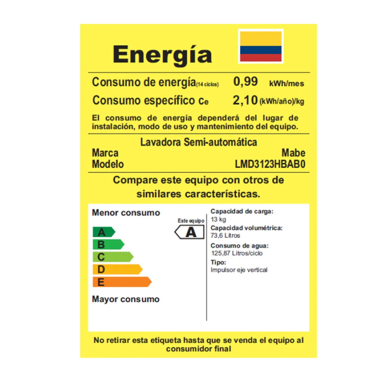 Lavadora Semiautomática Propela 13 Kg Blanca Mabe - LMD3123HBAB0