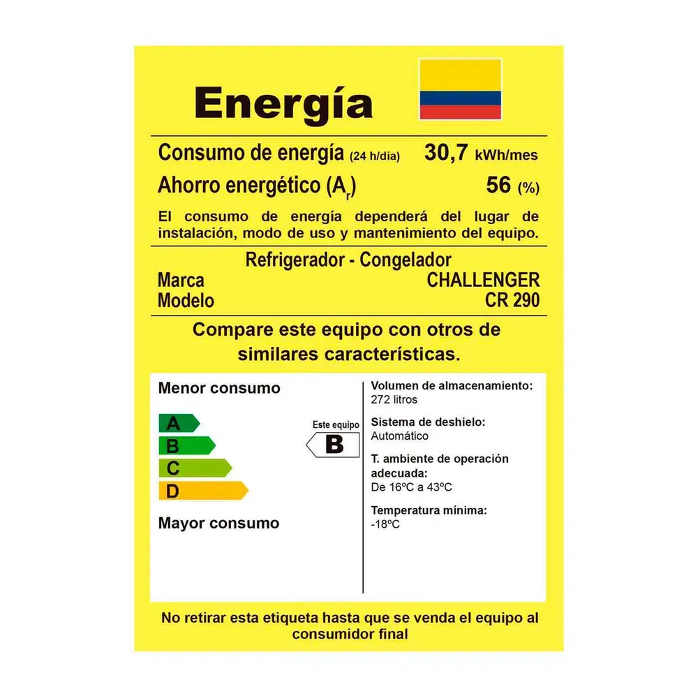 Nevera No Frost Challenger 290 Litros Brutos Lúmina - CR 290