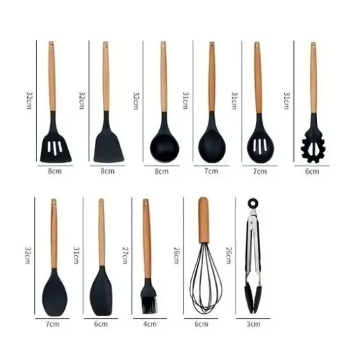 Set 12 Utensilios De Cocina Silicona Resistente Calor Juego