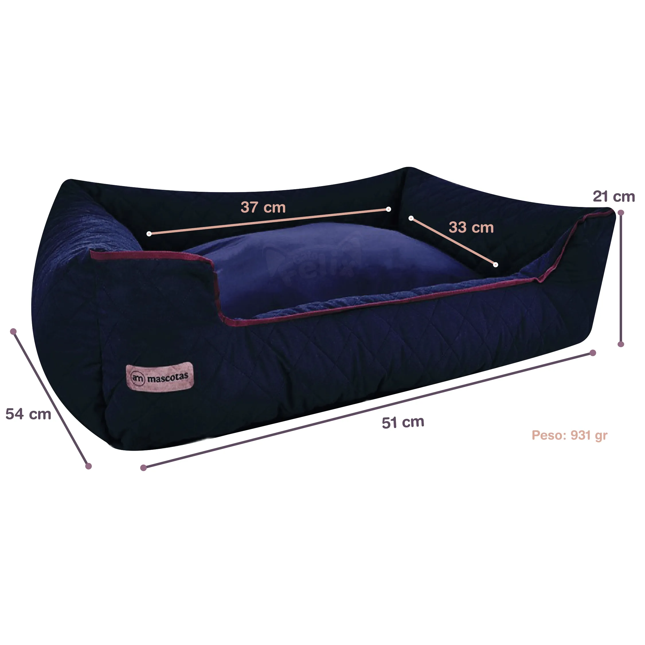 Cama Mediana Para Perros Fácil Lavado Acolchada De Lujo Impermeable Color Azul Oscuro