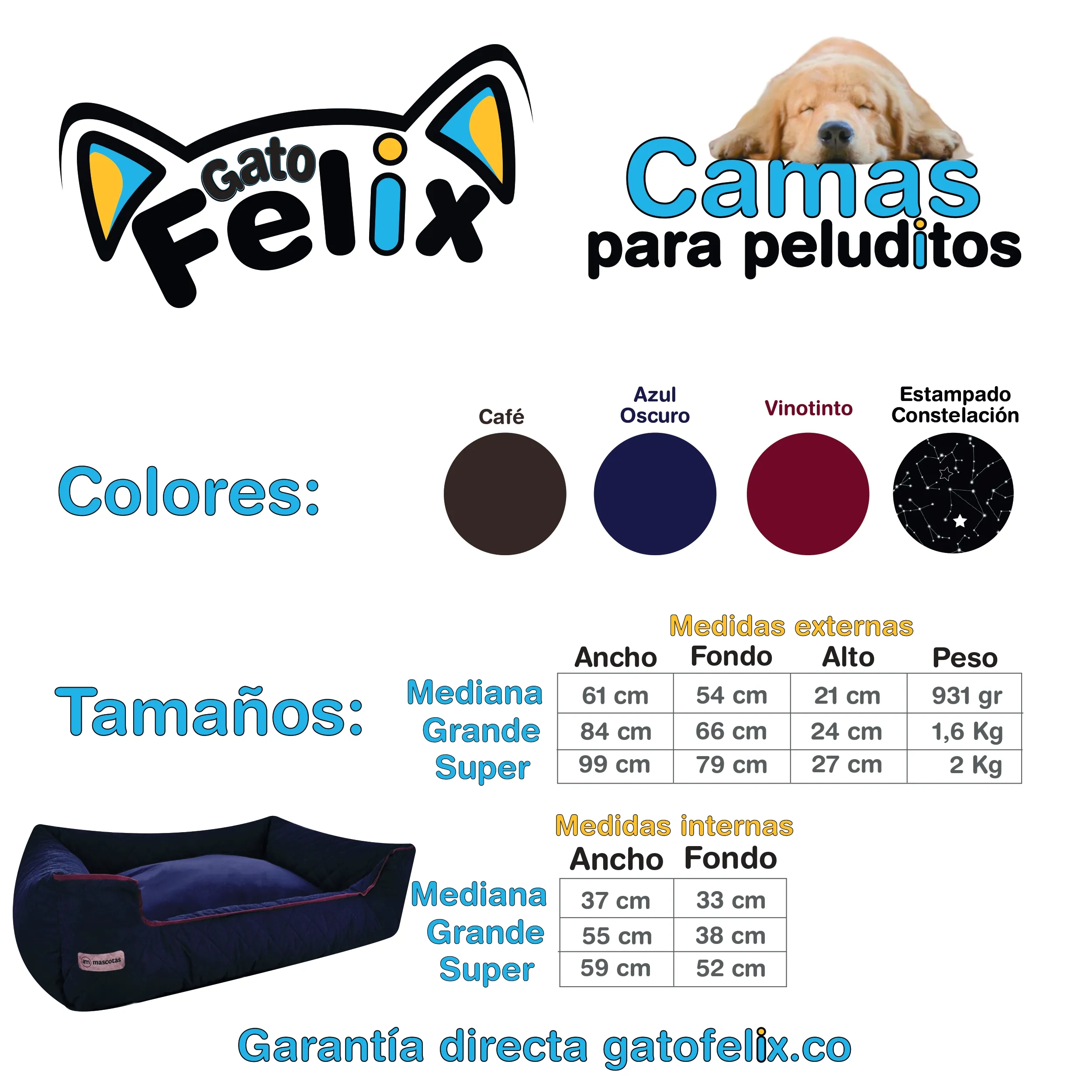 Cama Mediana Para Perros Fácil Lavado Acolchada De Lujo Impermeable Color Azul Oscuro